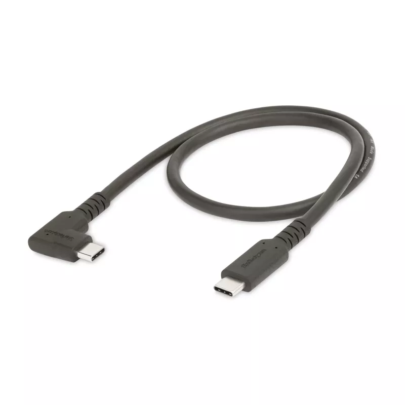 StarTech.com 1,6 pēdas (50 cm) izturīgs taisnleņķa USB-C kabelis, USB 3.2 Gen 2 (10 Gbps), pilnvērtīgs USB-C uz C datu pārraides kabelis, 4K 60Hz DP alternatīvais režīms, 100 W strāvas piegāde - 90 grādu USB Type-C kabelis