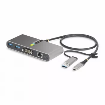 StarTech.com 2 portu USB-C centrmezgls ar Ethernet un RS-232, pievienots USB-C–USB-A adapteris, 100 W PD caurlaide, 2x USB-A 5 Gbps, Gigabit Ethernet, RS232 seriālais (FTDI)