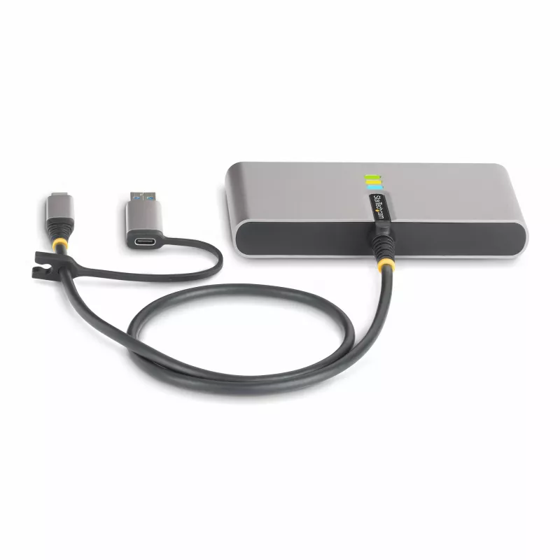 StarTech.com 2 portu USB-C centrmezgls ar Ethernet un RS-232, pievienots USB-C–USB-A adapteris, 100 W PD caurlaide, 2x USB-A 5 Gbps, Gigabit Ethernet, RS232 seriālais (FTDI)