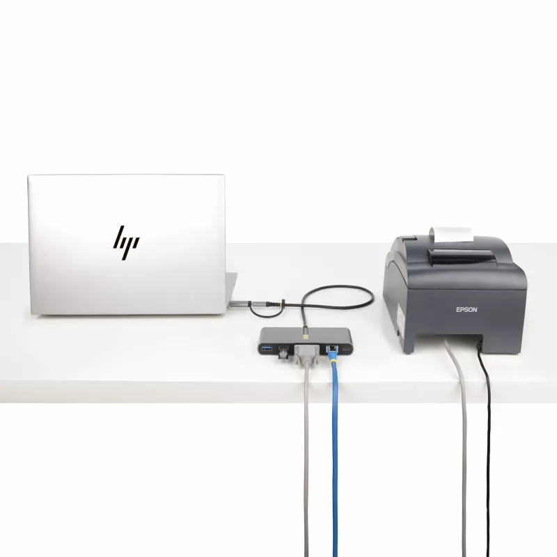 StarTech.com 2 portu USB-C centrmezgls ar Ethernet un RS-232, pievienots USB-C–USB-A adapteris, 100 W PD caurlaide, 2x USB-A 5 Gbps, Gigabit Ethernet, RS232 seriālais (FTDI)