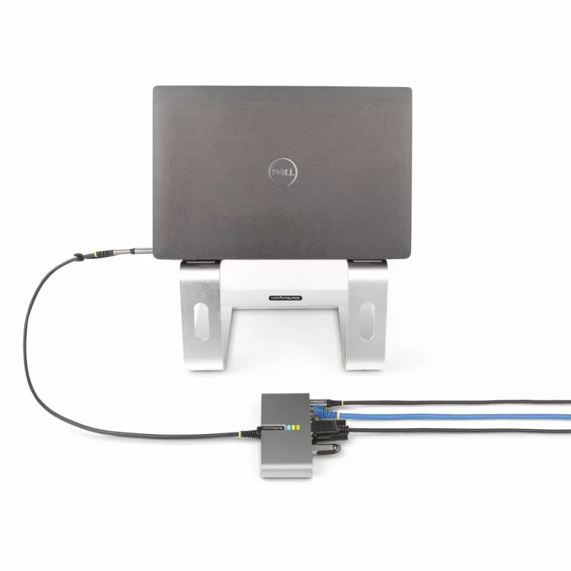 StarTech.com 2 portu USB-C centrmezgls ar Ethernet un RS-232, pievienots USB-C–USB-A adapteris, 100 W PD caurlaide, 2x USB-A 5 Gbps, Gigabit Ethernet, RS232 seriālais (FTDI)