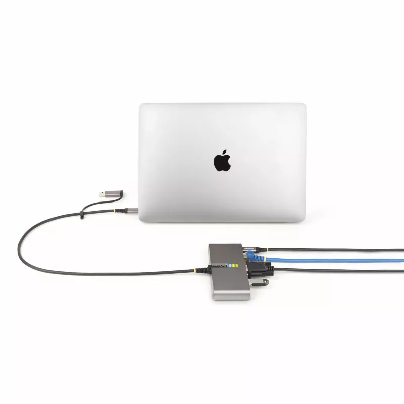 StarTech.com 2 portu USB-C centrmezgls ar Ethernet un RS-232, pievienots USB-C–USB-A adapteris, 100 W PD caurlaide, 2x USB-A 5 Gbps, Gigabit Ethernet, RS232 seriālais (FTDI)
