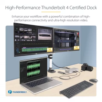 StarTech.com universālā USB4 un Thunderbolt 4 dokstacija, četru displeju atbalsts operētājsistēmā Windows, divu displeju atbalsts MacBook datoriem, HDMI DP dokstacija ar 98 W klēpjdatora uzlādi