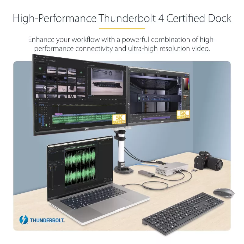 StarTech.com universālā USB4 un Thunderbolt 4 dokstacija, četru displeju atbalsts operētājsistēmā Windows, divu displeju atbalsts MacBook datoriem, HDMI DP dokstacija ar 98 W klēpjdatora uzlādi