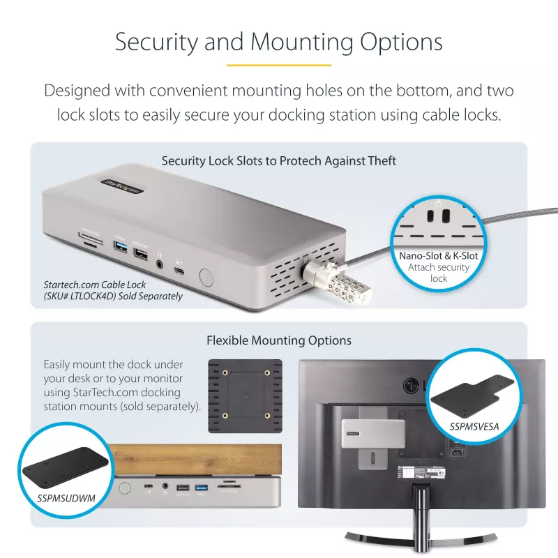 StarTech.com universālā USB4 un Thunderbolt 4 dokstacija, četru displeju atbalsts operētājsistēmā Windows, divu displeju atbalsts MacBook datoriem, HDMI DP dokstacija ar 98 W klēpjdatora uzlādi