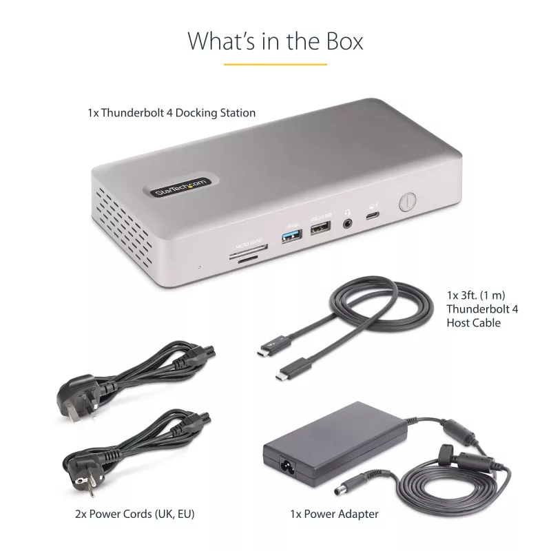 StarTech.com universālā USB4 un Thunderbolt 4 dokstacija, četru displeju atbalsts operētājsistēmā Windows, divu displeju atbalsts MacBook datoriem, HDMI DP dokstacija ar 98 W klēpjdatora uzlādi