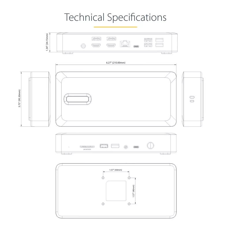 StarTech.com universālā USB4 un Thunderbolt 4 dokstacija, četru displeju atbalsts operētājsistēmā Windows, divu displeju atbalsts MacBook datoriem, HDMI DP dokstacija ar 98 W klēpjdatora uzlādi