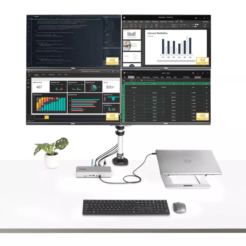 StarTech.com universālā USB4 un Thunderbolt 4 dokstacija, četru displeju atbalsts operētājsistēmā Windows, divu displeju atbalsts MacBook datoriem, HDMI DP dokstacija ar 98 W klēpjdatora uzlādi