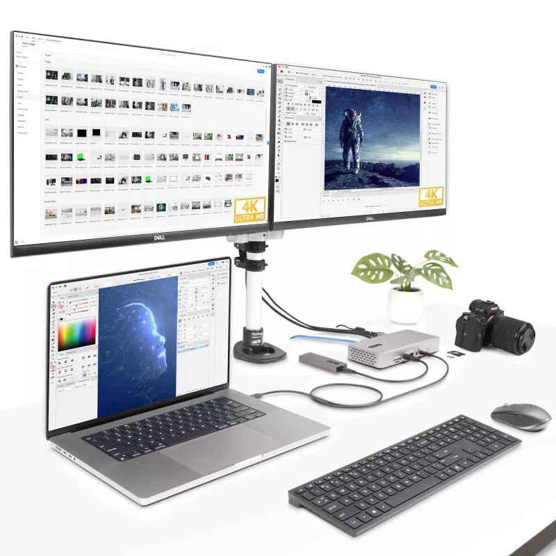 StarTech.com universālā USB4 un Thunderbolt 4 dokstacija, četru displeju atbalsts operētājsistēmā Windows, divu displeju atbalsts MacBook datoriem, HDMI DP dokstacija ar 98 W klēpjdatora uzlādi