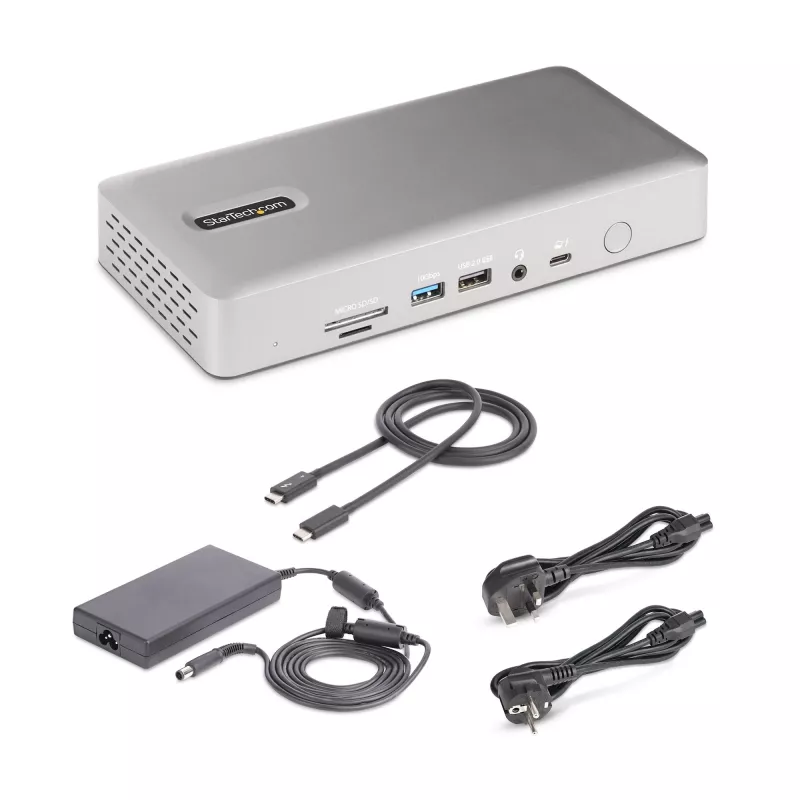 StarTech.com universālā USB4 un Thunderbolt 4 dokstacija, četru displeju atbalsts operētājsistēmā Windows, divu displeju atbalsts MacBook datoriem, HDMI DP dokstacija ar 98 W klēpjdatora uzlādi