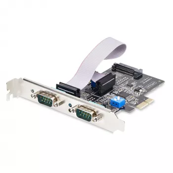 StarTech.com 2 portu seriālā PCIe karte, divu portu PCI Express uz RS232/RS422/RS485 (DB9) seriālā karte, iekļauti zema profila kronšteini, 16C1050 UART, Windows/Linux, TAA atbilstīga - 4. līmeņa ESD aizsardzība