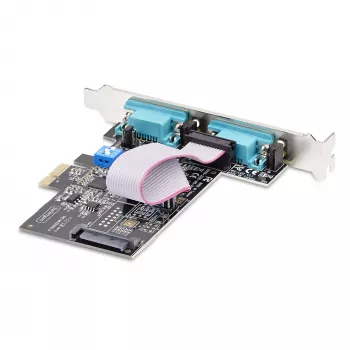 StarTech.com 2 portu seriālā PCIe karte, divu portu PCI Express uz RS232/RS422/RS485 (DB9) seriālā karte, iekļauti zema profila kronšteini, 16C1050 UART, Windows/Linux, TAA atbilstīga - 4. līmeņa ESD aizsardzība