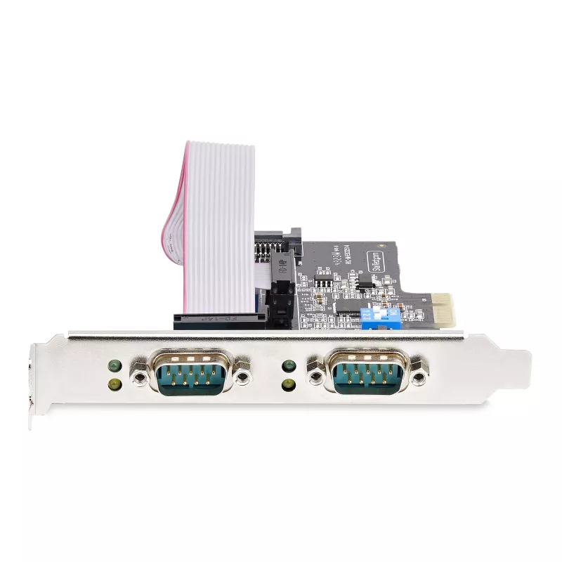 StarTech.com 2 portu seriālā PCIe karte, divu portu PCI Express uz RS232/RS422/RS485 (DB9) seriālā karte, iekļauti zema profila kronšteini, 16C1050 UART, Windows/Linux, TAA atbilstīga - 4. līmeņa ESD aizsardzība
