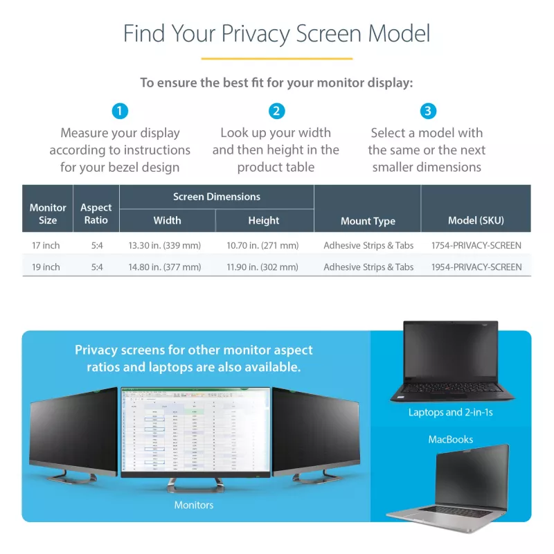 StarTech.com 17 collu 5:4 datora monitora privātuma filtrs, pretatspīduma privātuma ekrāns ar 51% zilās gaismas samazinājumu, monitora ekrāna aizsargs ar +/- 30° skata leņķi