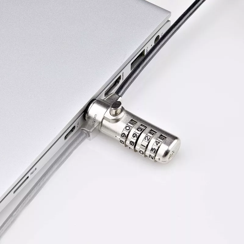 StarTech.com plāns Lock K-Slot saderīga, 5 pēdu (1,5 m) bloķēšanas trosīte, galda pretaizdzīšanas drošība portatīvajam datoram/piezīmjdatoram, pretgriešanas tērauda trosīte, kombinētā slēdzene
