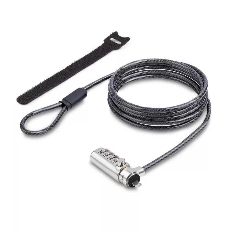 StarTech.com plāns Lock K-Slot saderīga, 5 pēdu (1,5 m) bloķēšanas trosīte, galda pretaizdzīšanas drošība portatīvajam datoram/piezīmjdatoram, pretgriešanas tērauda trosīte, kombinētā slēdzene