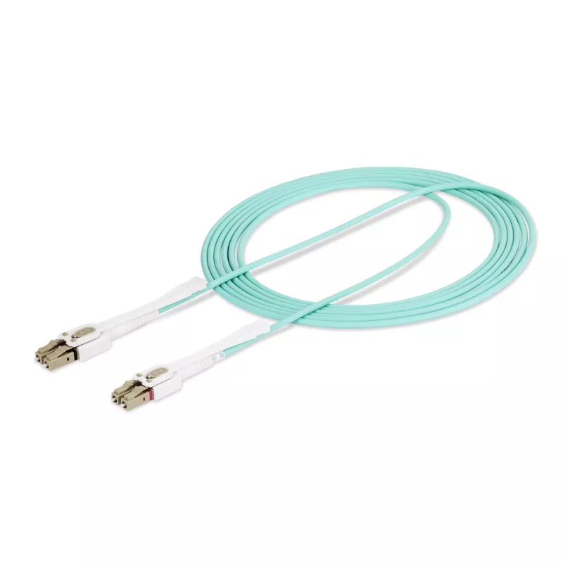 StarTech.com 3m (9.8ft) LC uz LC (UPC) OM4 daudzmodu optiskās šķiedras kabelis ar spied-stumšanas cilnēm, 50/125µm, 100G, jutīgs pret liekšanos, zemi ievietošanas zudumi - LSZH optiskās šķiedras džempera vads