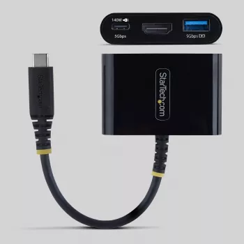 StarTech.com USB-C–HDMI daudzportu adapteris ar 140 W PD uzlādi, 4K 60 Hz HDMI, USB 5 Gbit/s centrmezgls, mini doks MacBook / Dell / Thinkpad / HP / iPad / planšetdatoriem