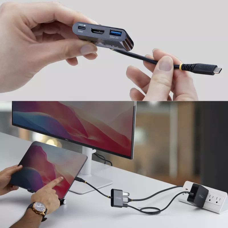 StarTech.com USB-C–HDMI daudzportu adapteris ar 140 W PD uzlādi, 4K 60 Hz HDMI, USB 5 Gbit/s centrmezgls, mini doks MacBook / Dell / Thinkpad / HP / iPad / planšetdatoriem