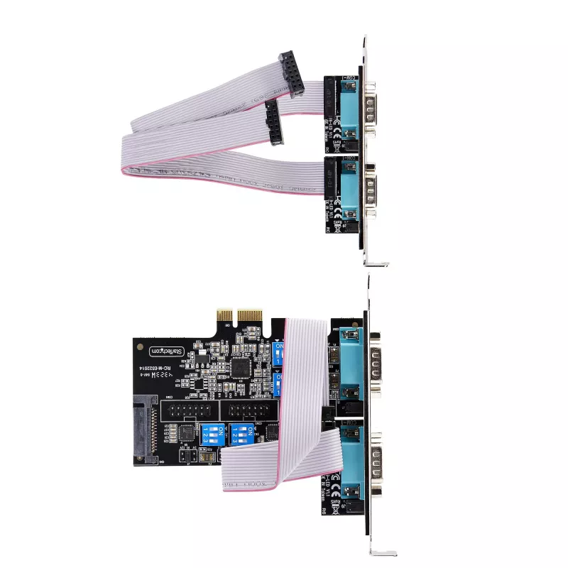 StarTech.com 4 portu sērijas PCIe karte, četru portu PCI Express uz RS232/RS422/RS485 (DB9) sērijas karte, zema profila kronšteins iekļauts, 16C1050 UART, Windows/Linux, TAA atbilstoša – 4. līmeņa ESD aizsardzība