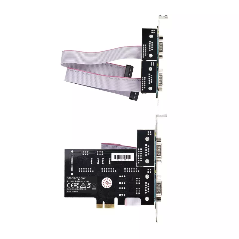 StarTech.com 4 portu sērijas PCIe karte, četru portu PCI Express uz RS232/RS422/RS485 (DB9) sērijas karte, zema profila kronšteins iekļauts, 16C1050 UART, Windows/Linux, TAA atbilstoša – 4. līmeņa ESD aizsardzība