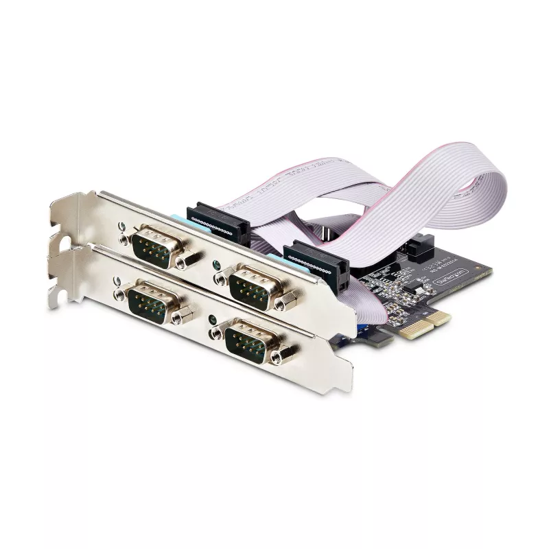 StarTech.com 4 portu sērijas PCIe karte, četru portu PCI Express uz RS232/RS422/RS485 (DB9) sērijas karte, zema profila kronšteins iekļauts, 16C1050 UART, Windows/Linux, TAA atbilstoša – 4. līmeņa ESD aizsardzība
