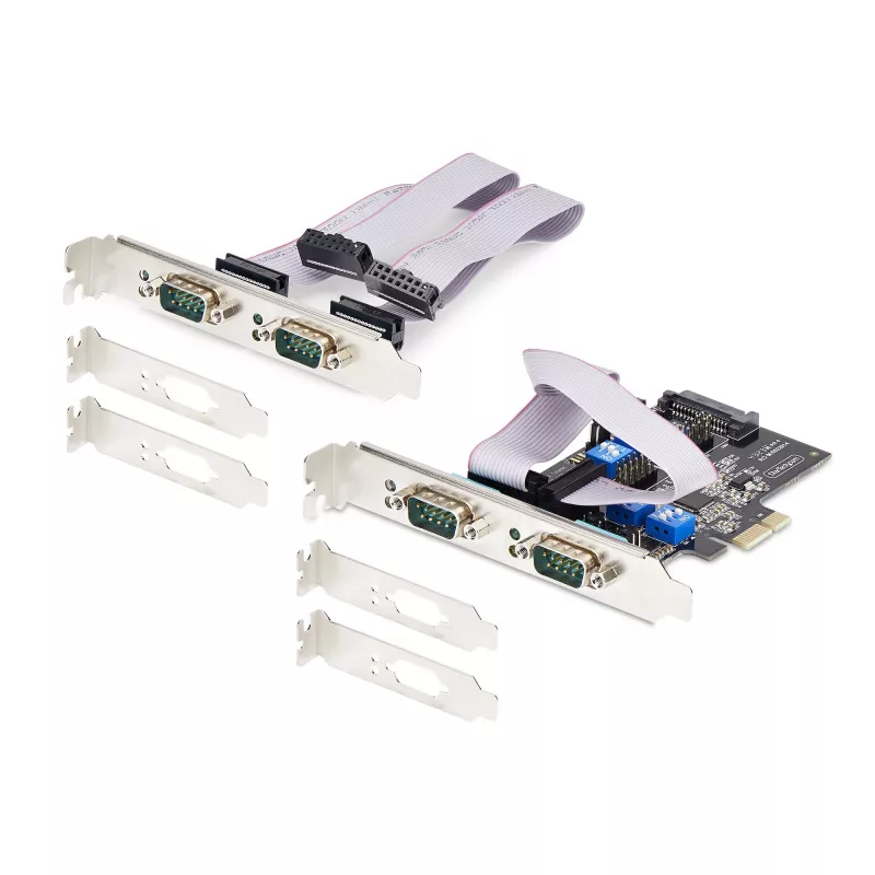 StarTech.com 4 portu sērijas PCIe karte, četru portu PCI Express uz RS232/RS422/RS485 (DB9) sērijas karte, zema profila kronšteins iekļauts, 16C1050 UART, Windows/Linux, TAA atbilstoša – 4. līmeņa ESD aizsardzība