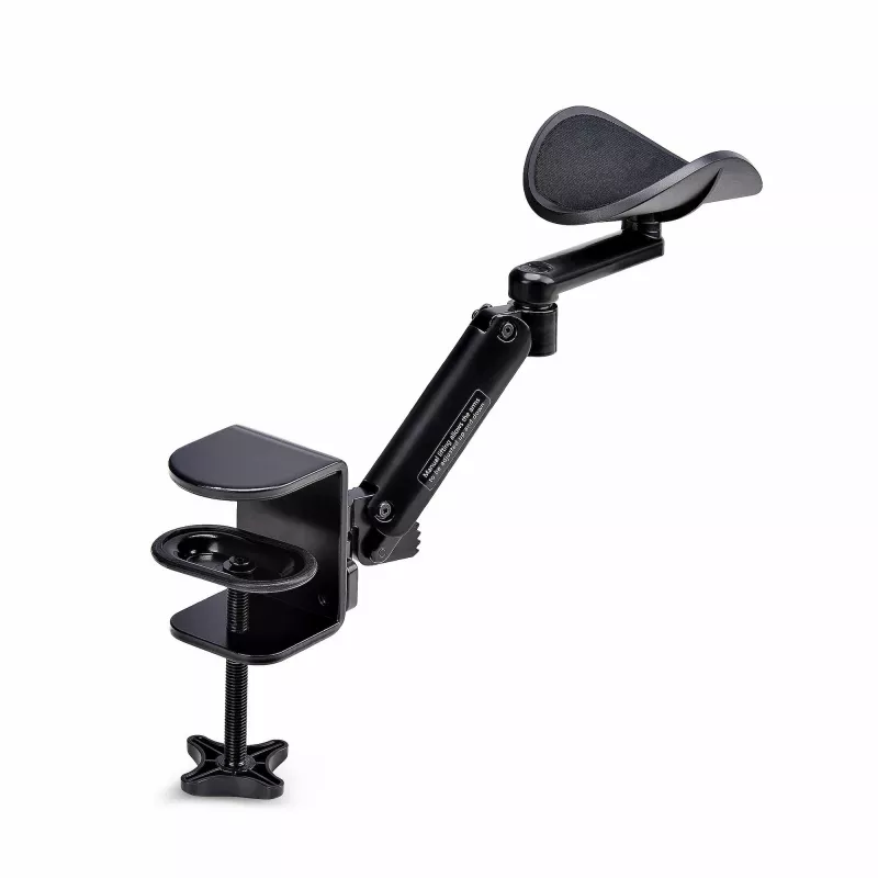 StarTech.com regulējams roku balsts biroja galdam, ergonomisks roku/elkoņa atbalsts, 360 grādu rotācija, piespraužams/bez urbšanas, melns
