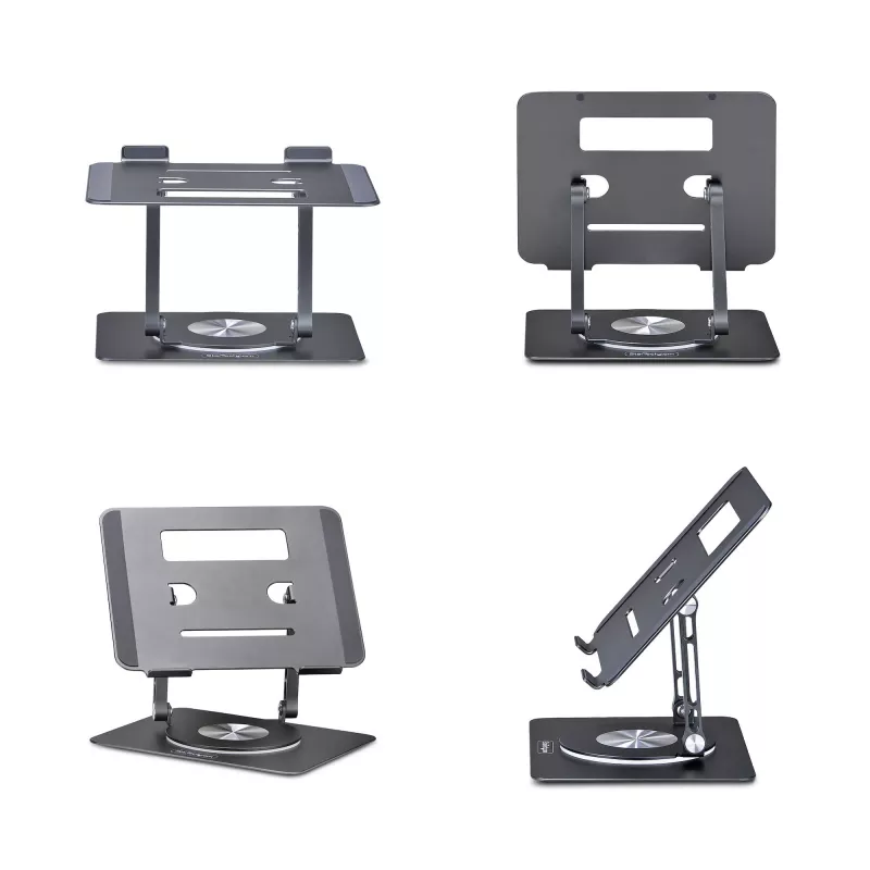 StarTech.com Rotējošs klēpjdatora statīvs, 360° grozāms, ergonomisks galda pacēlājs datoram, paaugstināta pamatne ar regulējamu slīpumu, maks. 5 kg, alumīnija konstrukcija, pārnēsājams dizains