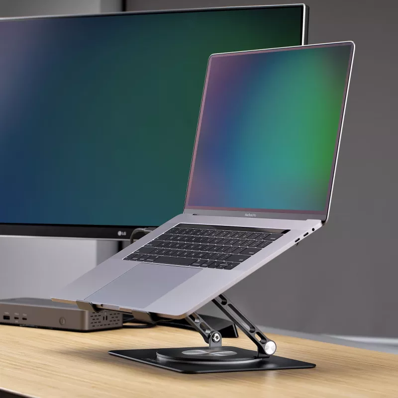 StarTech.com Rotējošs klēpjdatora statīvs, 360° grozāms, ergonomisks galda pacēlājs datoram, paaugstināta pamatne ar regulējamu slīpumu, maks. 5 kg, alumīnija konstrukcija, pārnēsājams dizains