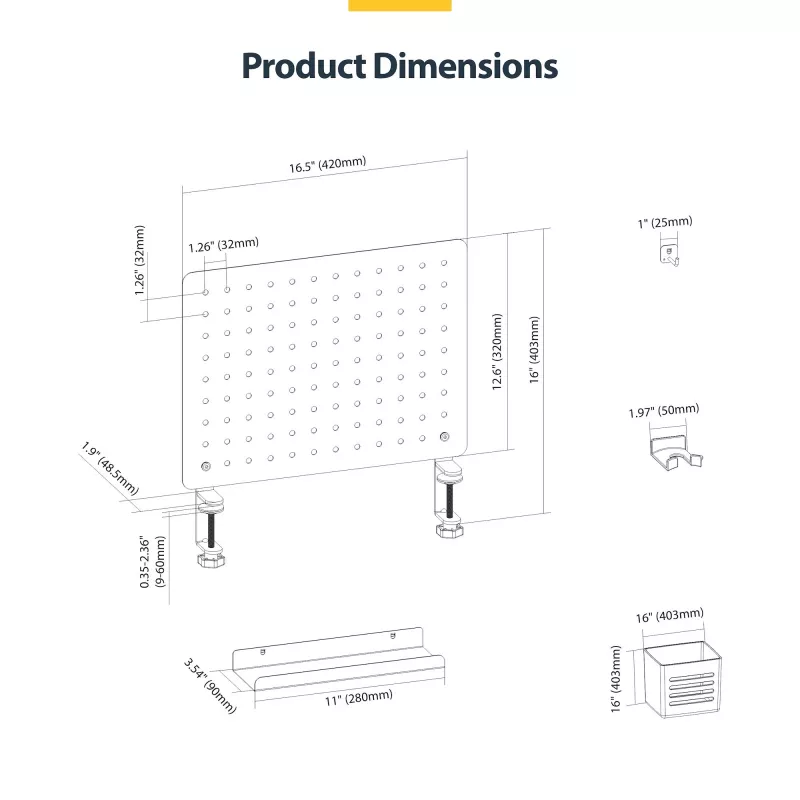 StarTech.com 1612B-DESK-PEGBOARD galda organizatora komplekts 1 gab.