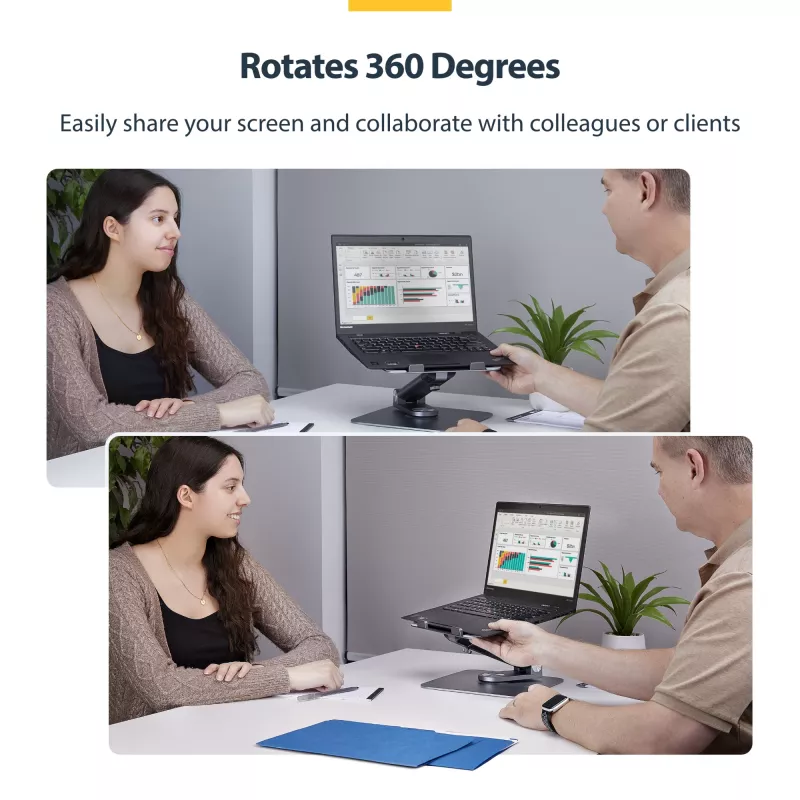 StarTech.com Teleskopisks klēpjdatora statīvs, 360° grozāma pamatne, rotējoša datora paaugstinājums galdam, regulējams augstums un slīpums, maks. 5 kg, alumīnija konstrukcija, portatīvs dizains