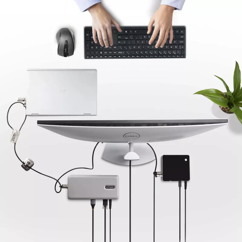 StarTech.com Klēpjdatora/galddatora un perifērijas ierīču bloķēšanas komplekts, zādzību novēršanas drošības slēdzene, K-sprauga, 9,8 pēdas (3 m) tērauda kabelis, 3 ierīcēm, lietotāja pārstatāma 4 ciparu slēdzene - TAA