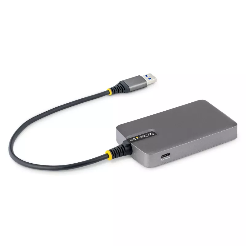 StarTech.com 4 portu USB-A centrmezgls, 5 Gbps, baro no kopnes, USB-A uz 4x USB-A centrmezgls ar USB-C papildu barošanas ieeju, 1 pēda/30 cm resursdatora kabelis, pārnēsājams galddatoru/klēpjdatoru USB centrmezgls