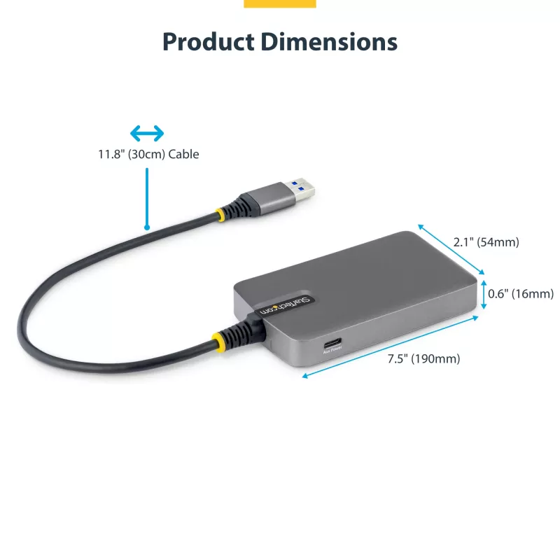 StarTech.com 4 portu USB-A centrmezgls, 5 Gbps, baro no kopnes, USB-A uz 4x USB-A centrmezgls ar USB-C papildu barošanas ieeju, 1 pēda/30 cm resursdatora kabelis, pārnēsājams galddatoru/klēpjdatoru USB centrmezgls