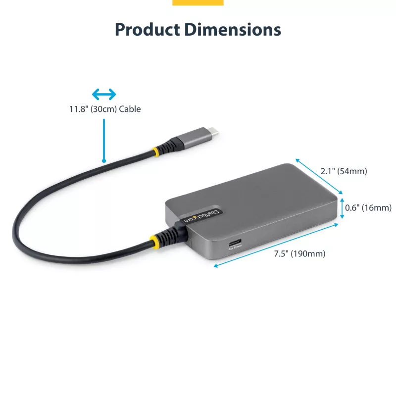StarTech.com 4 portu USB-C centrmezgls, 5 Gbps, ar kopnes barošanu, USB-C uz 4x USB-A centrmezgls ar USB-C papildu barošanas ieeju, 1 pēdu/30 cm saimniekdatora kabelis, pārnēsājams galddatoru/portatīvo datoru USB centrmezgls