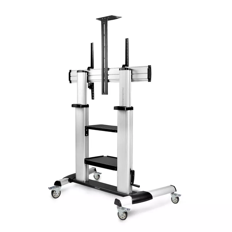 StarTech.com Ritošs TV ratiņi / statīvs uz riteņiem 60–100 collu plakanajiem ekrāniem līdz 220 lb (100 kg), augstuma regulēšana ar rokas kloķi, mobilais / portatīvais grozs stiprinājumam
