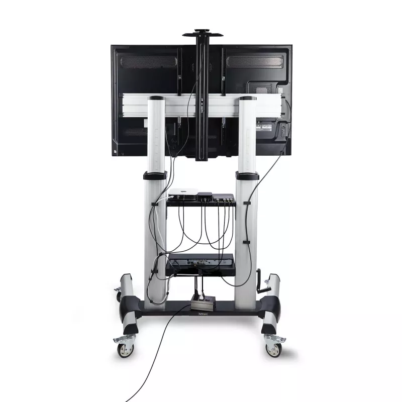 StarTech.com Ritošs TV ratiņi / statīvs uz riteņiem 60–100 collu plakanajiem ekrāniem līdz 220 lb (100 kg), augstuma regulēšana ar rokas kloķi, mobilais / portatīvais grozs stiprinājumam