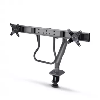 StarTech.com galda stiprinājums diviem monitoriem ar šķērssiju, līdz 27 collu displejiem, VESA 75x75/100x100, maks. 33 mārciņas/15 kg, C-skava, pilnībā šarnīrveida, mehāniskā atspere, TAA