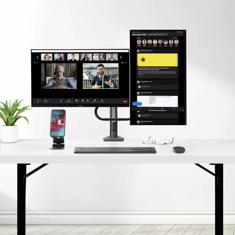 StarTech.com galda stiprinājums diviem monitoriem ar šķērssiju, līdz 27 collu displejiem, VESA 75x75/100x100, maks. 33 mārciņas/15 kg, C-skava, pilnībā šarnīrveida, mehāniskā atspere, TAA