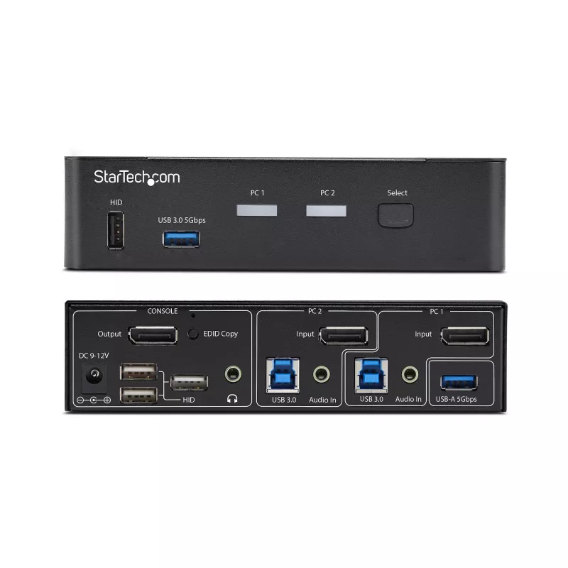 StarTech.com 2 portu DisplayPort KVM slēdzis, 4K 60 Hz, DP 1.2, EDID pārvaldība, 2 portu USB 3.0 centrmezgls, 4x USB HID pieslēgvietas, TAA atbilstīgs