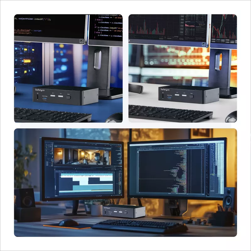 StarTech.com 2 portu DisplayPort KVM slēdzis, 4K 60 Hz, DP 1.2, EDID pārvaldība, 2 portu USB 3.0 centrmezgls, 4x USB HID pieslēgvietas, TAA atbilstīgs
