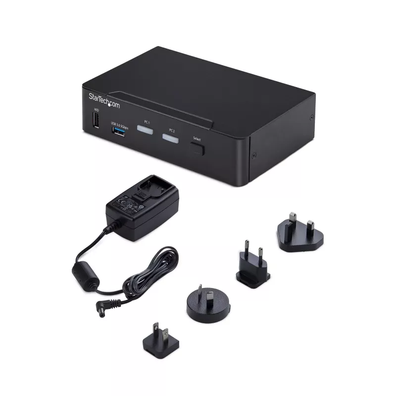 StarTech.com 2 portu DisplayPort KVM slēdzis, 4K 60 Hz, DP 1.2, EDID pārvaldība, 2 portu USB 3.0 centrmezgls, 4x USB HID pieslēgvietas, TAA atbilstīgs
