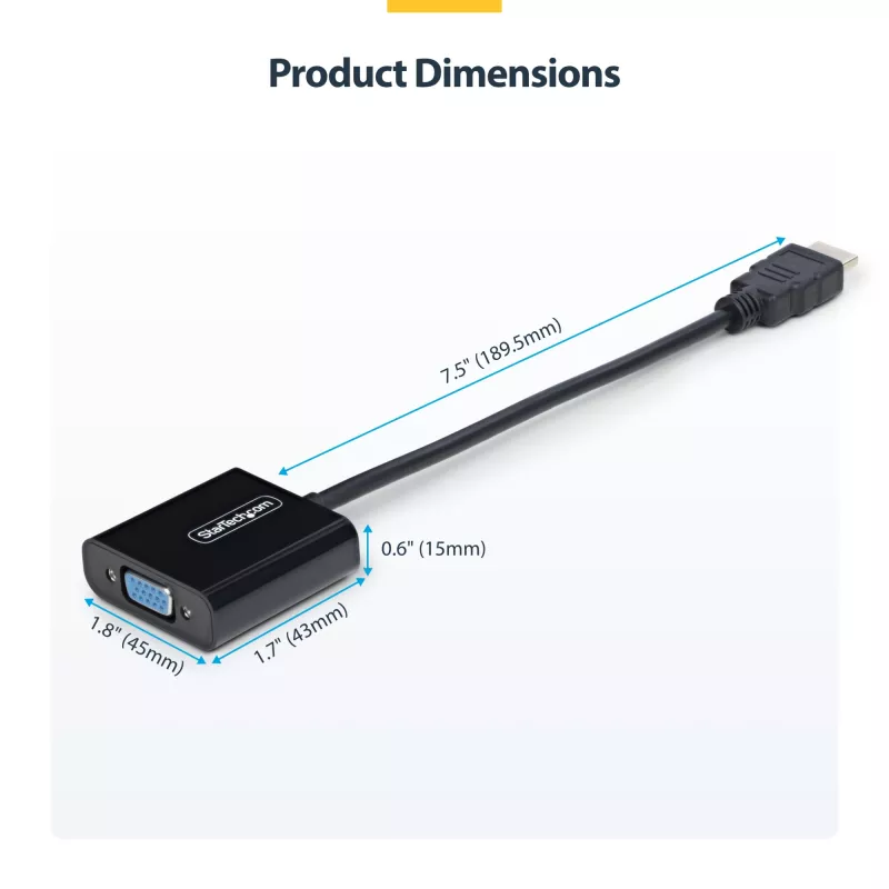 StarTech.com HDMI uz VGA adapteris, aktīvs video pārveidotājs portatīvajam/galddatoram, 1920x1080 (1080p), HDMI avots uz VGA monitoru/displeju/projektoru