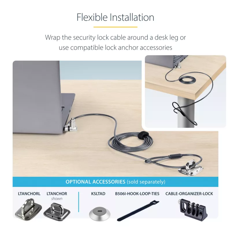 StarTech.com 25 iepakojumā universāla klēpjdatora slēdzene 6,6 pēdas, ar vienādu atslēgu bloķēšanas kabelis, drošības kabelis, saderīga ar Noble Wedge®/Nano/K-Slot, pretzagšanas, izturīgs pret pārgriešanu