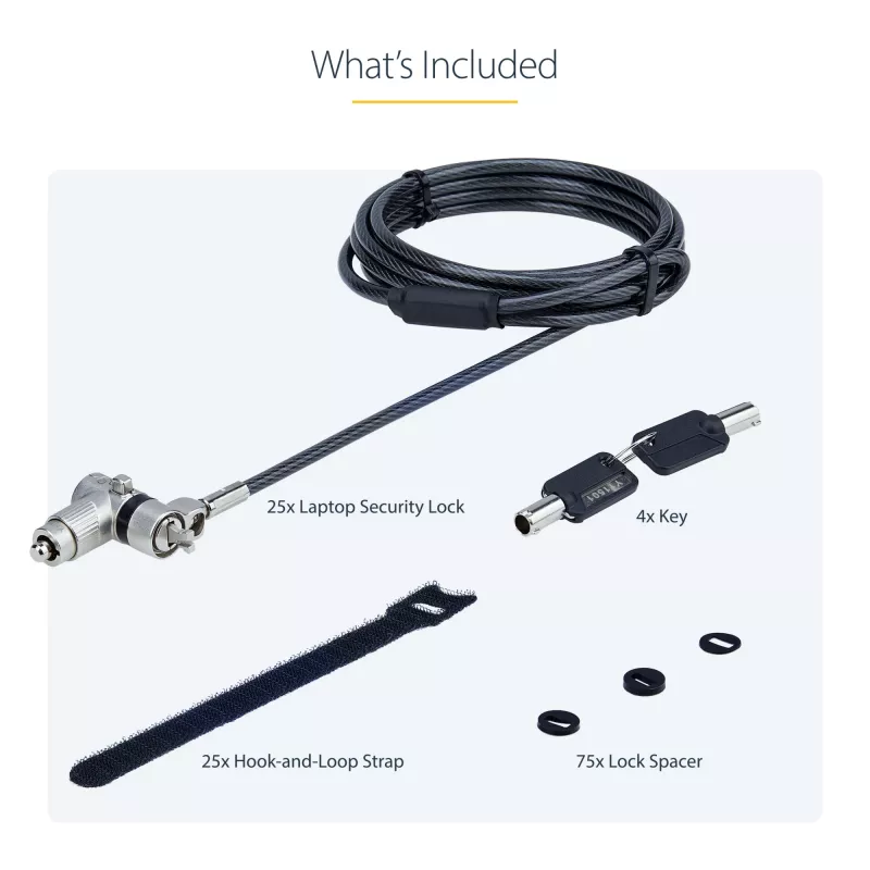 StarTech.com 25 iepakojumā universāla klēpjdatora slēdzene 6,6 pēdas, ar vienādu atslēgu bloķēšanas kabelis, drošības kabelis, saderīga ar Noble Wedge®/Nano/K-Slot, pretzagšanas, izturīgs pret pārgriešanu