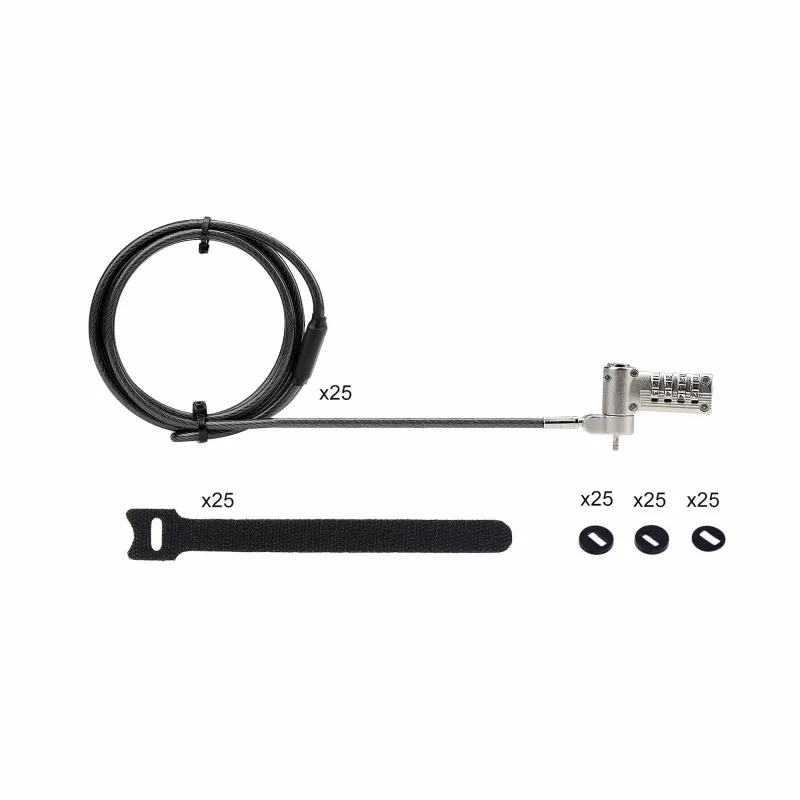 StarTech.com 25-Pack Universal Laptop Lock 6.6ft (2m), Serializēta drošības trosīte klēpjdatoram, Saderīga ar Noble Wedge®/Nano/K-Slot, Bezatslēgas kombinācijas trosīte - TAA