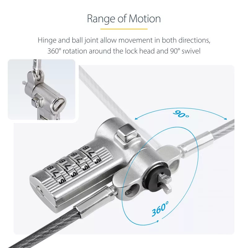 StarTech.com 25-Pack Universal Laptop Lock 6.6ft (2m), Serializēta drošības trosīte klēpjdatoram, Saderīga ar Noble Wedge®/Nano/K-Slot, Bezatslēgas kombinācijas trosīte - TAA