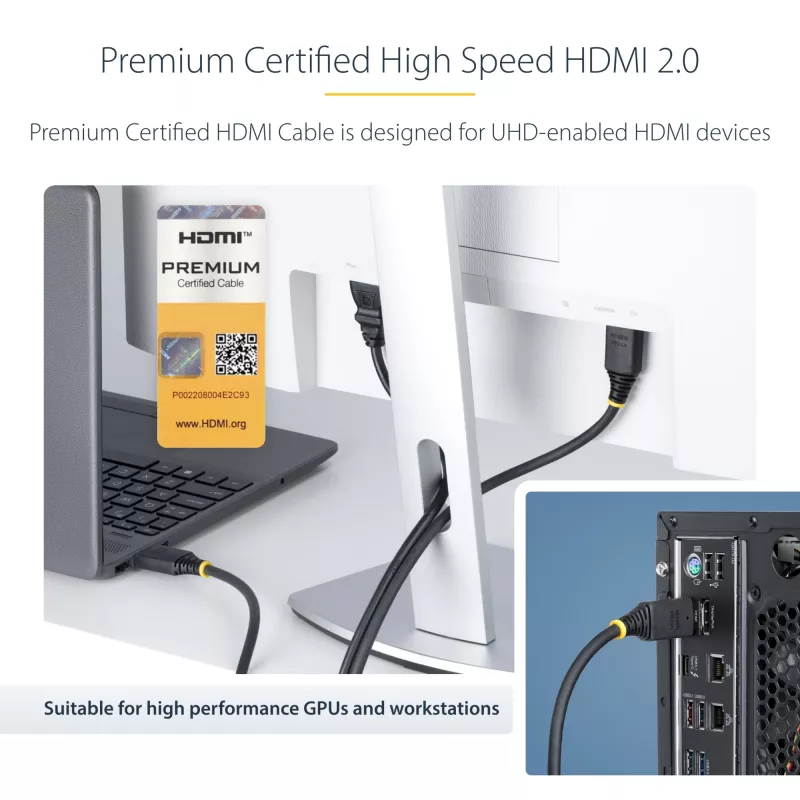 StarTech.com 2m (6.6ft) Premium sertificēts ātrdarbīgs HDMI kabelis, 4K 60Hz/1440p 144Hz, HDR10/HDCP 2.2/ARC, 18Gbps, UHD HDMI 2.0 vads televizoram/monitoram/displejam, TPE apvalks