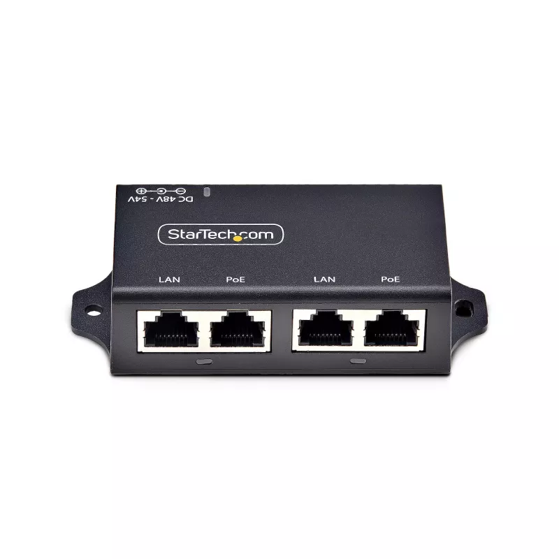 StarTech.com 2 portu Gigabit starpposma PoE+ inžektors, 10/100/1000 Mb/s, PoE+ (802.3af/at), 30 W, 1 Gbps Ethernet, pie sienas montējams, nevadāma iekšējā Power over Ethernet ierīce